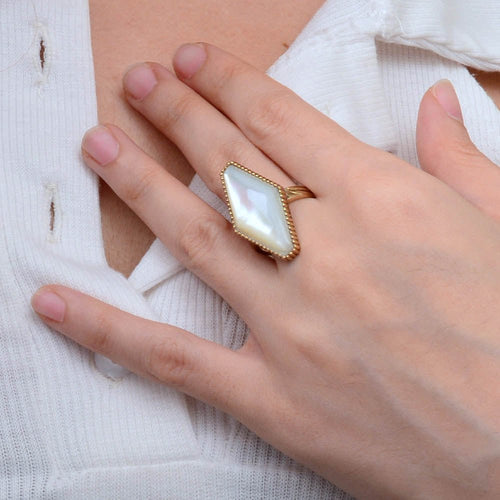 Trillion White Mother of Pearl Golden Ring - Barse Jewelry