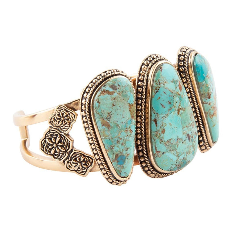 Trio Blue Turquoise Golden Cuff Bracelet - Barse Jewelry