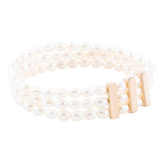 Triple Freshwater White Pearl Classic Golden Stretch Bracelet