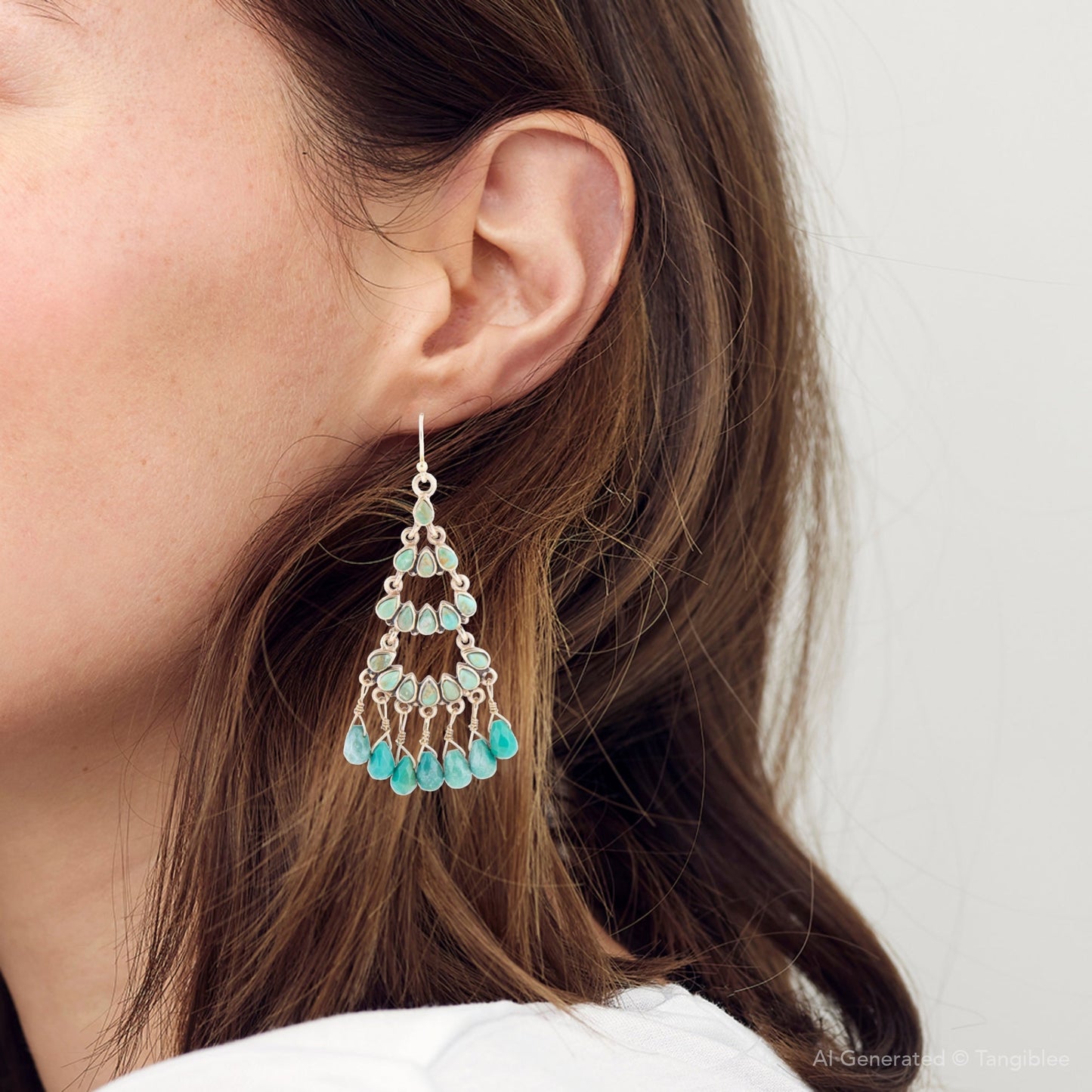 Triple the Blue Turquoise Golden Chandelier Earrings - Barse Jewelry