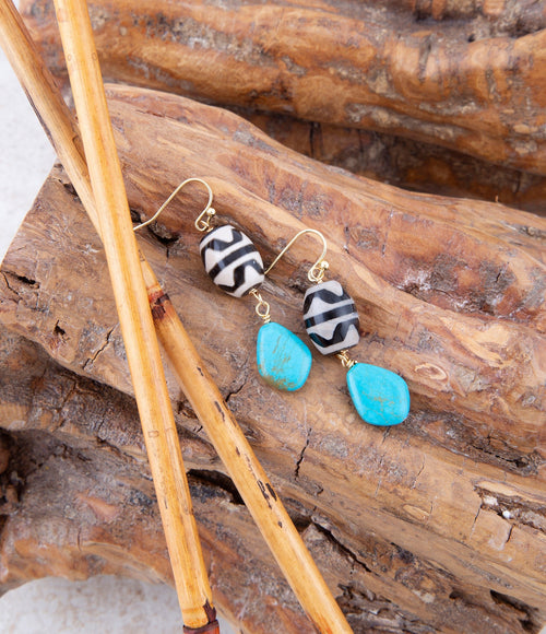 Tulum Blue Magnesite Golden Drop Earrings - Barse Jewelry