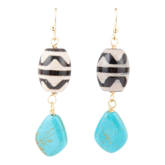 Tulum Blue Magnesite Golden Drop Earrings