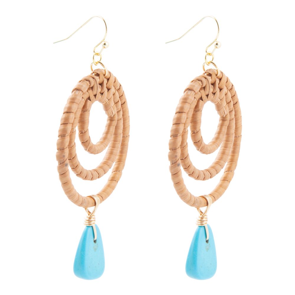 Tulum Blue Magnesite Rattan Golden Drop Earrings - Barse Jewelry
