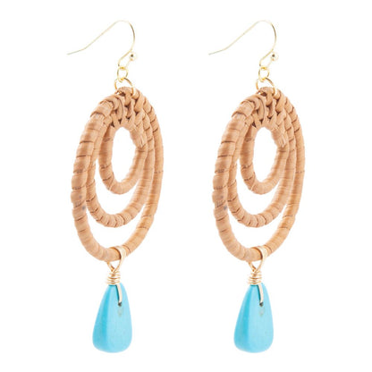 Tulum Blue Magnesite Rattan Golden Drop Earrings - Barse Jewelry