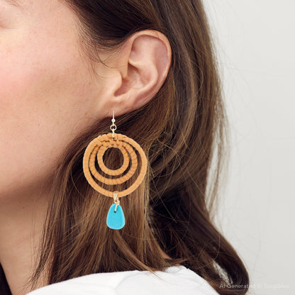 Tulum Blue Magnesite Rattan Golden Drop Earrings - Barse Jewelry