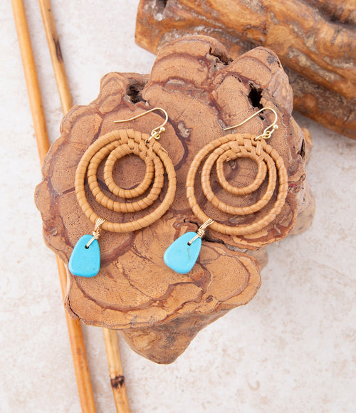 Tulum Blue Magnesite Rattan Golden Drop Earrings - Barse Jewelry