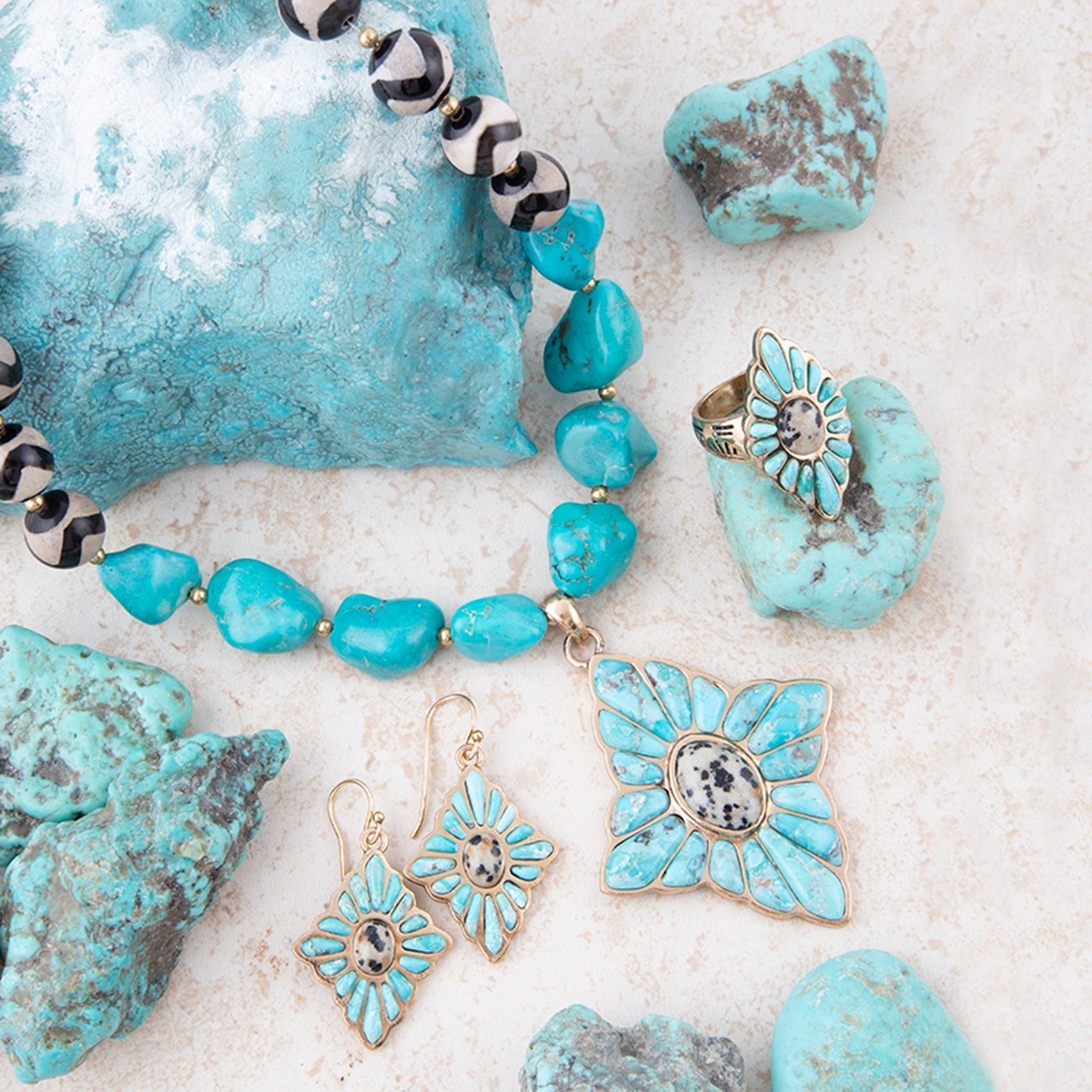 Tulum Blue Turquoise Golden Cross Earrings - Barse Jewelry