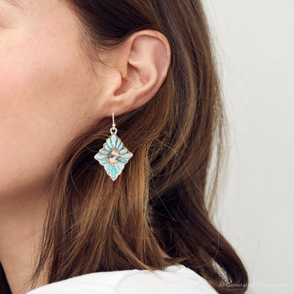 Tulum Blue Turquoise Golden Cross Earrings - Barse Jewelry
