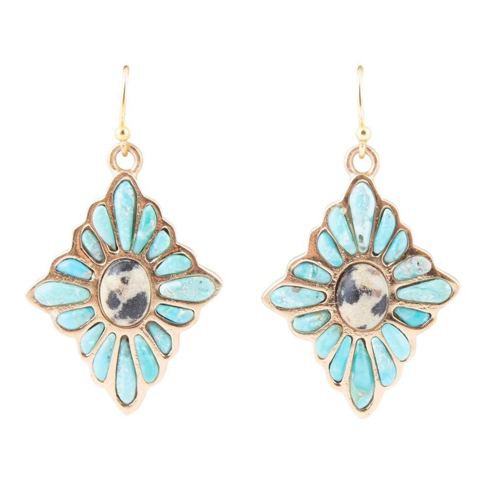 Tulum Blue Turquoise Golden Cross Earrings - Barse Jewelry