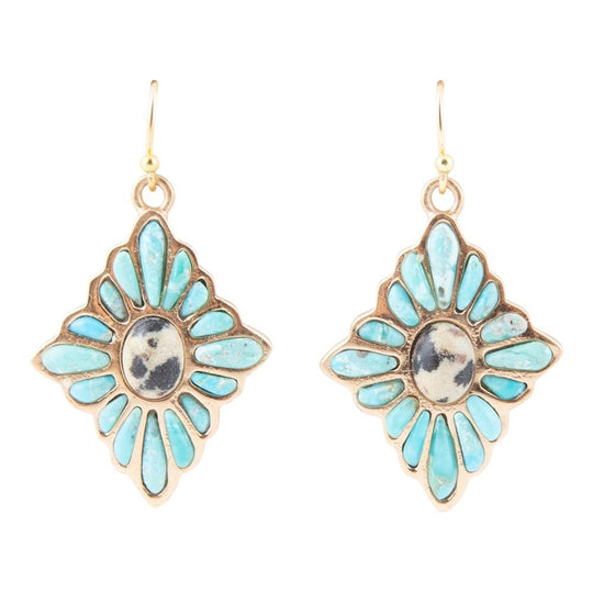 Tulum Blue Turquoise Golden Cross Earrings