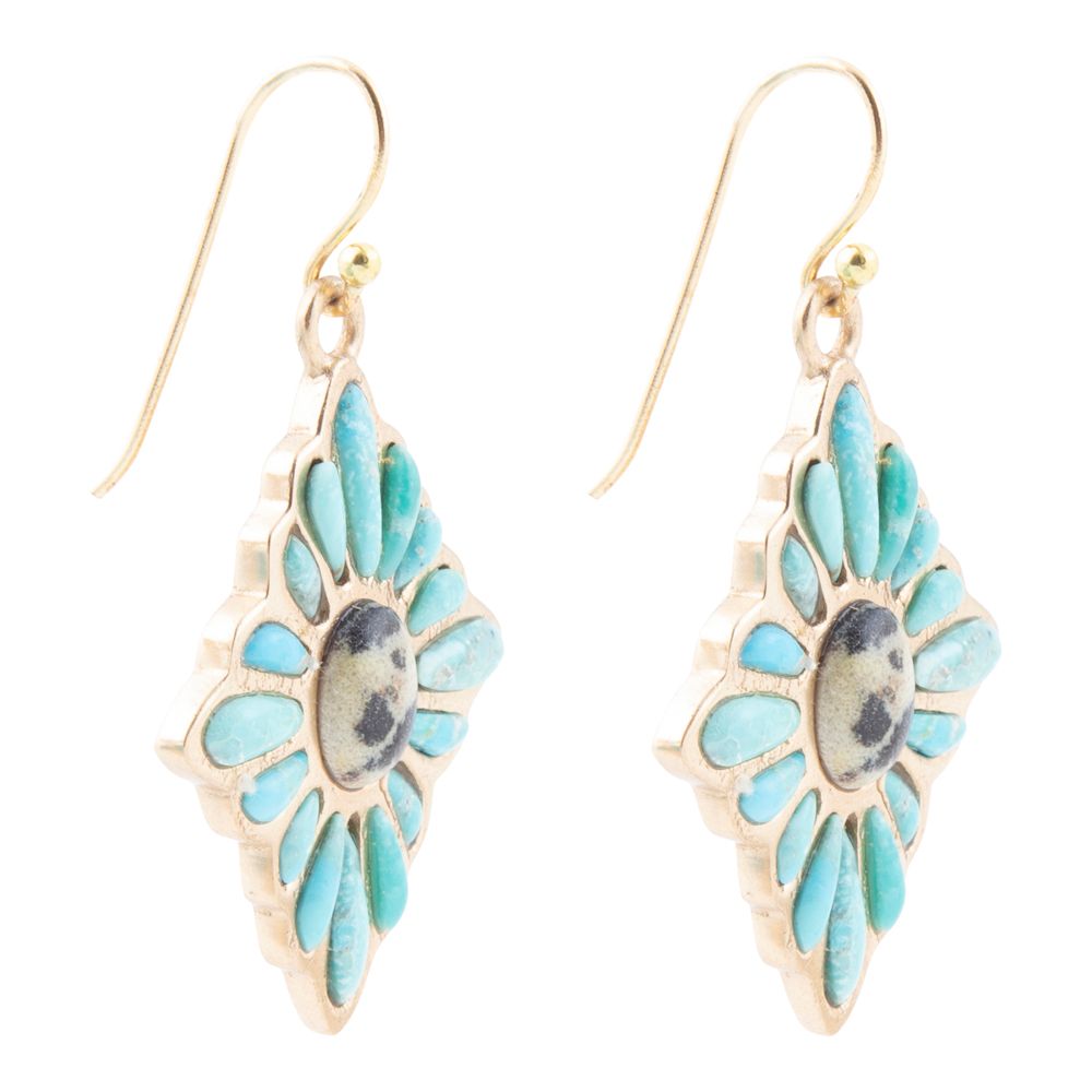 Tulum Blue Turquoise Golden Cross Earrings - Barse Jewelry