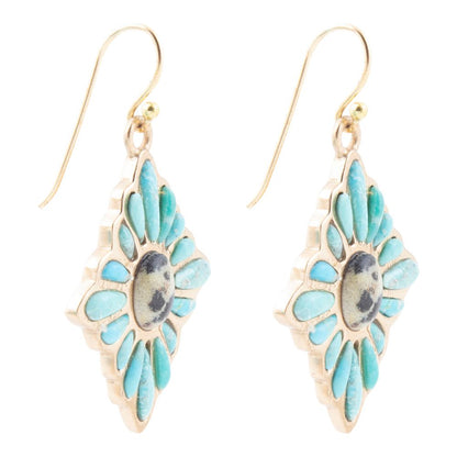 Tulum Blue Turquoise Golden Cross Earrings - Barse Jewelry
