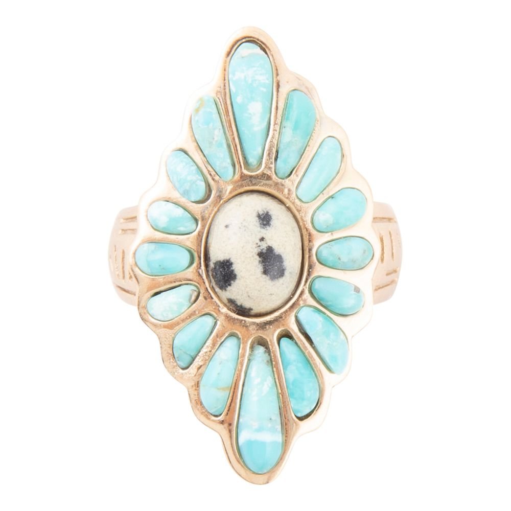 Tulum Blue Turquoise Golden Cross Ring - Barse Jewelry