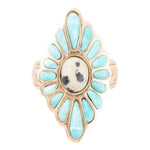 Tulum Blue Turquoise Golden Cross Ring - Barse Jewelry