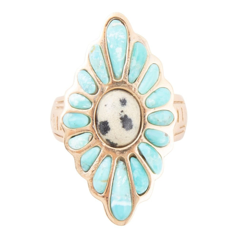 Tulum Blue Turquoise Golden Cross Ring - Barse Jewelry