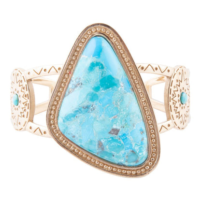 Tulum Blue Turquoise Golden Cuff Bracelet - Barse Jewelry