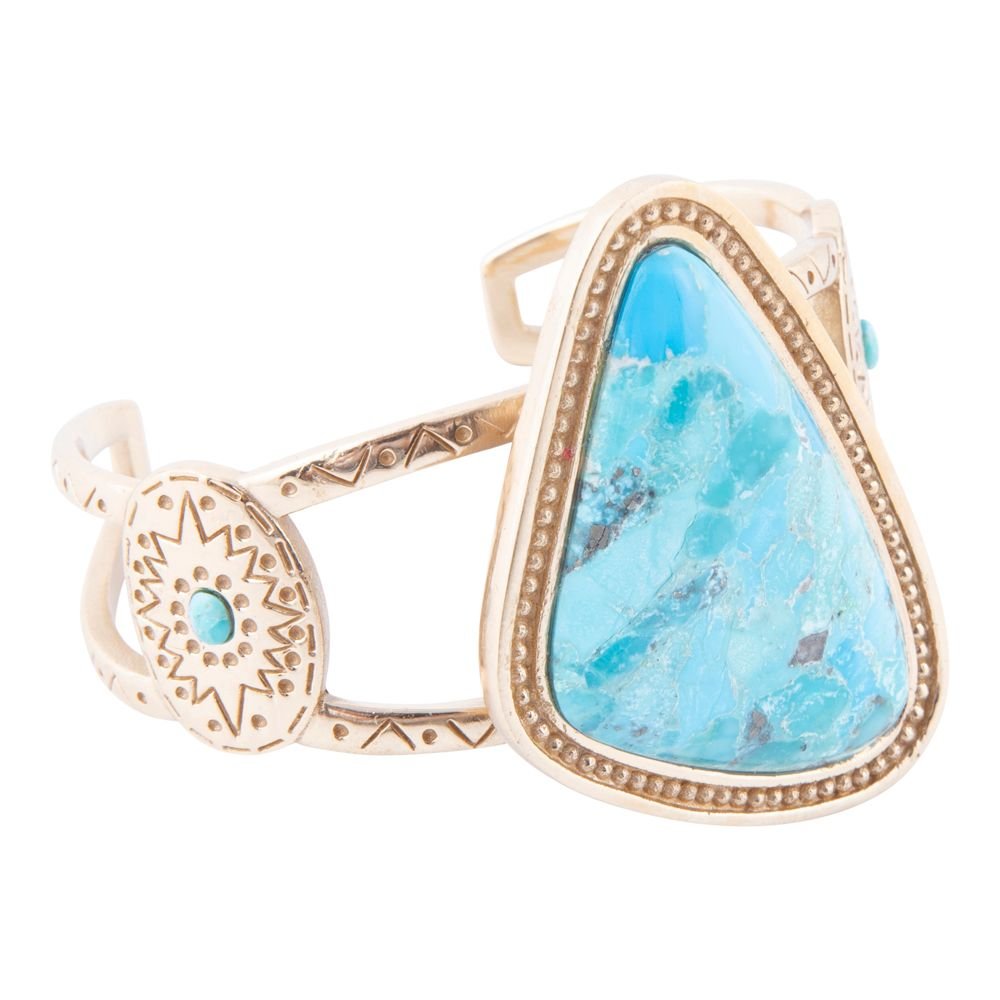 Tulum Blue Turquoise Golden Cuff Bracelet - Barse Jewelry