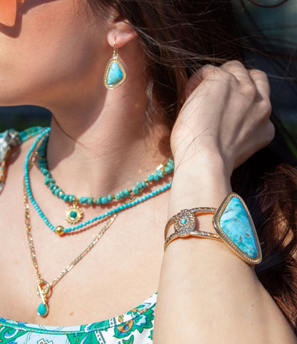 Tulum Blue Turquoise Golden Cuff Bracelet - Barse Jewelry