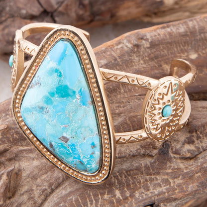 Tulum Blue Turquoise Golden Cuff Bracelet - Barse Jewelry
