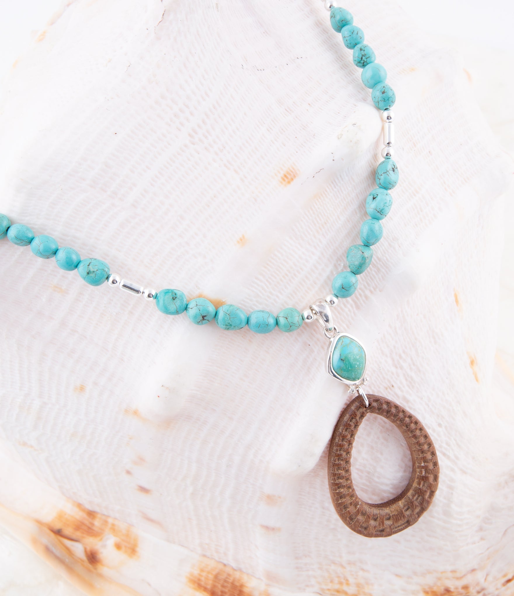 Turquoise Woven Wood Pendant Necklace - Barse Jewelry