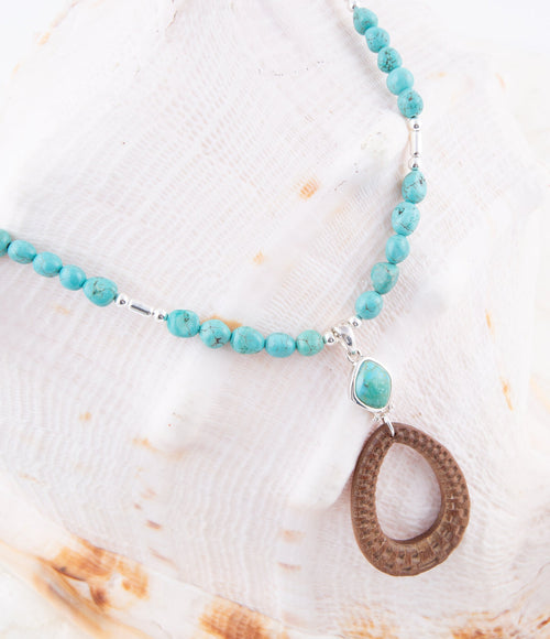 Turquoise Woven Wood Pendant Necklace - Barse Jewelry