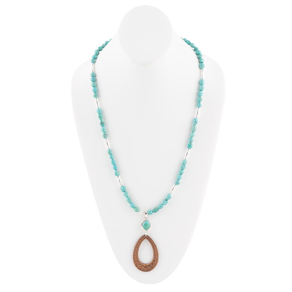 Turquoise Woven Wood Pendant Necklace - Barse Jewelry