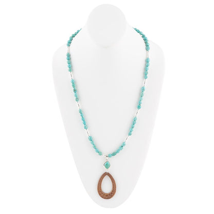 Turquoise Woven Wood Pendant Necklace - Barse Jewelry
