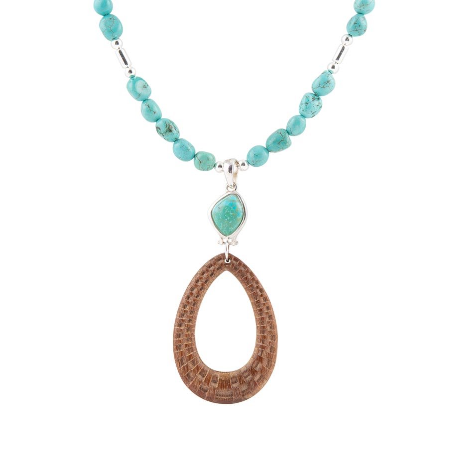 Turquoise Woven Wood Pendant Necklace - Barse Jewelry