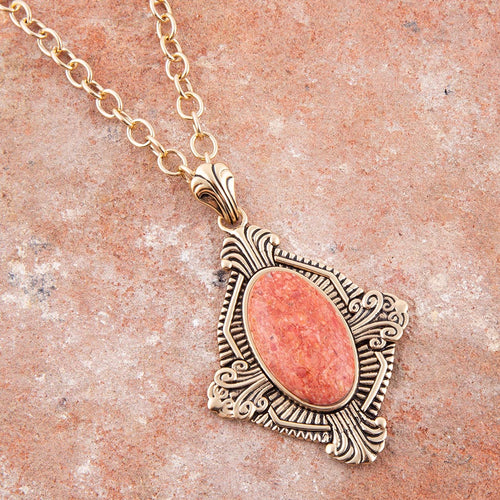Valerie Orange Sponge Coral and Golden Pendant Necklace - Barse Jewelry