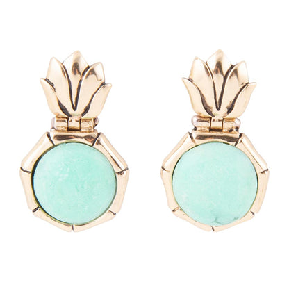 Vibrant Green Chrysoprase Golden Lotus Post Earrings - Barse Jewelry