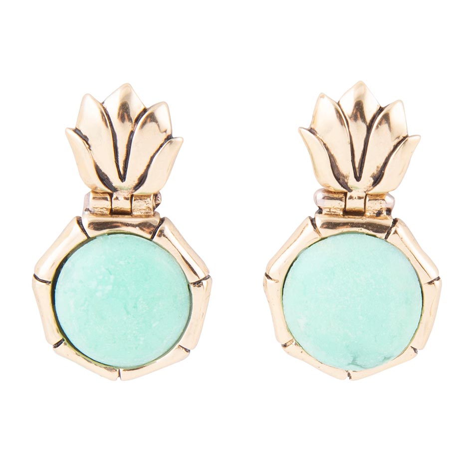 Vibrant Green Chrysoprase Golden Lotus Post Earrings - Barse Jewelry