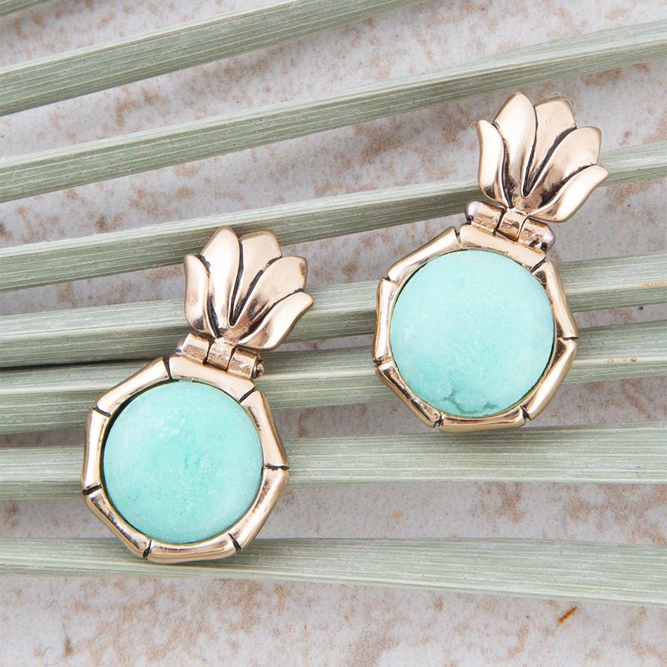 Vibrant Green Chrysoprase Golden Lotus Post Earrings - Barse Jewelry