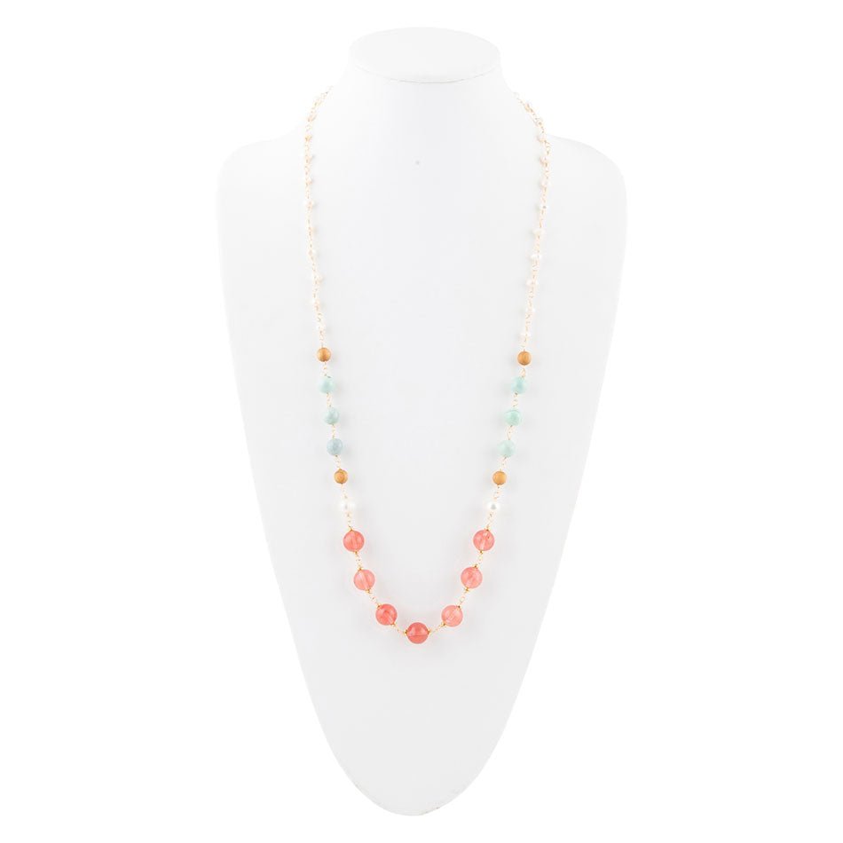 Watermalon Kiss Mint Jasper Golden Long Necklace - Barse Jewelry