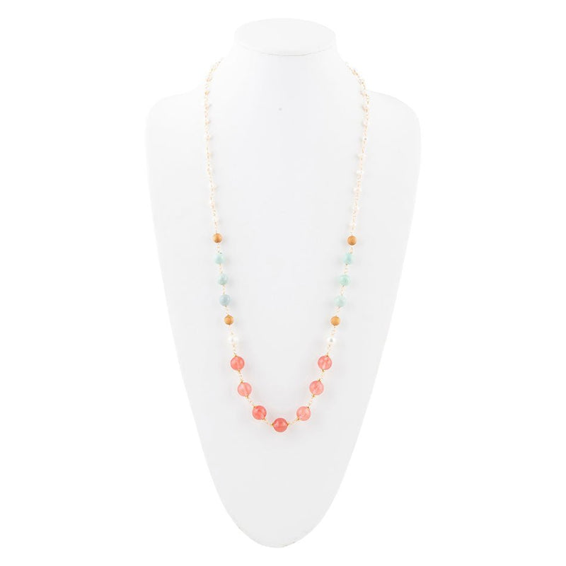 Watermalon Kiss Mint Jasper Golden Long Necklace - Barse Jewelry