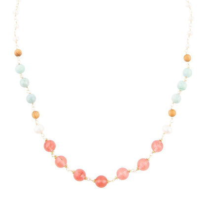 Watermalon Kiss Mint Jasper Golden Long Necklace - Barse Jewelry