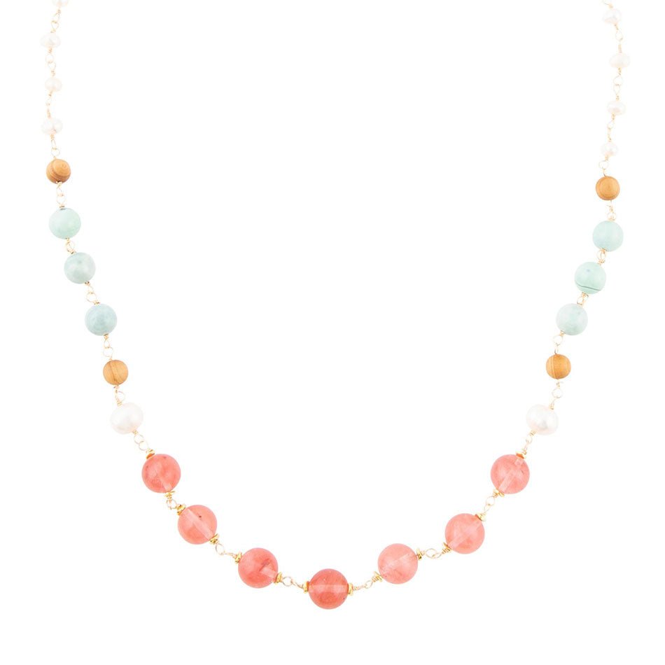 Watermalon Kiss Mint Jasper Golden Long Necklace - Barse Jewelry