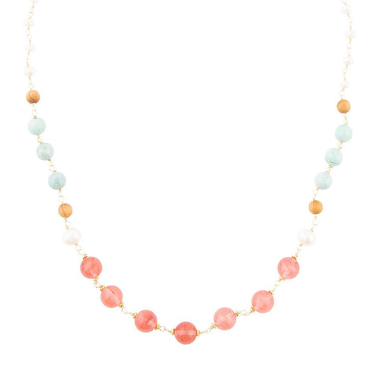 Watermelon Kiss Mint Jasper Golden Long Necklace