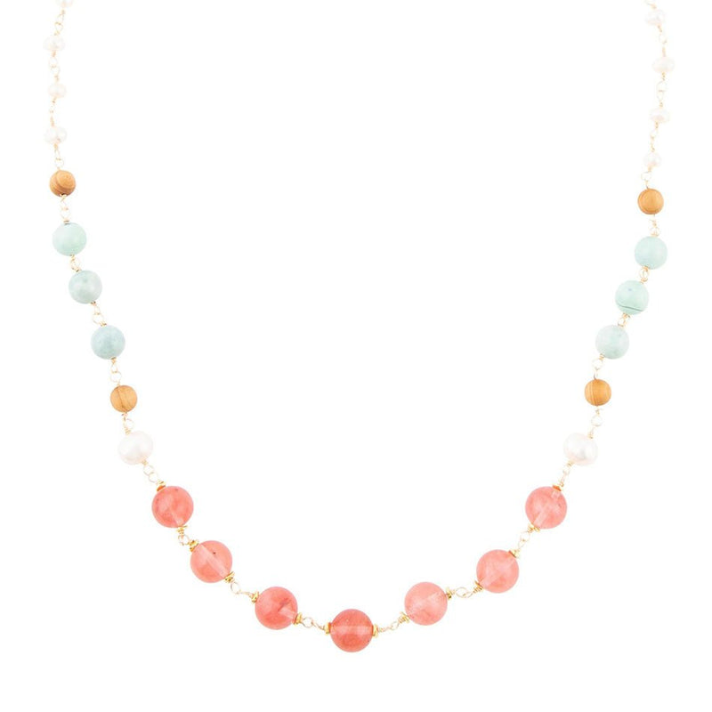 Watermalon Kiss Mint Jasper Golden Long Necklace - Barse Jewelry