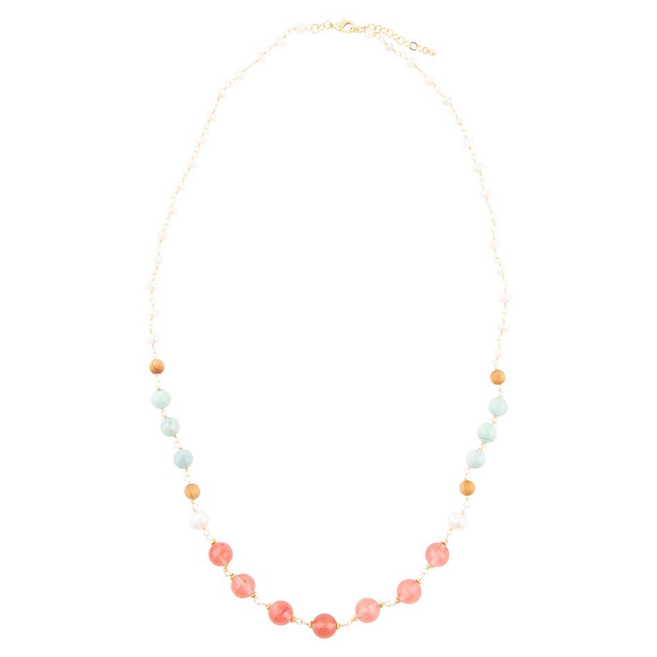 Watermalon Kiss Mint Jasper Golden Long Necklace - Barse Jewelry