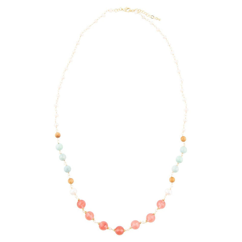 Watermalon Kiss Mint Jasper Golden Long Necklace - Barse Jewelry