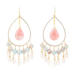 Watermelon Kiss Mint Blue Jasper Chandelier Golden Earrings - Barse Jewelry
