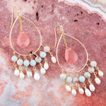 Watermelon Kiss Mint Blue Jasper Chandelier Golden Earrings - Barse Jewelry