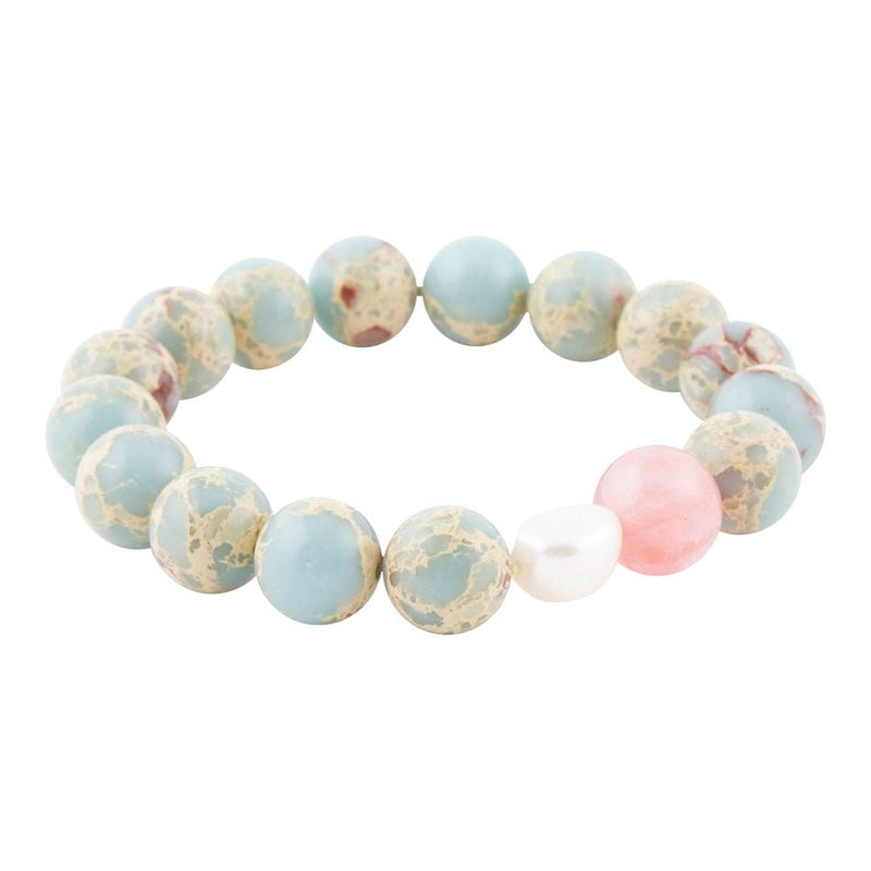 Watermelon Kiss Mint Blue Jasper Stretch Bracelet - Barse Jewelry