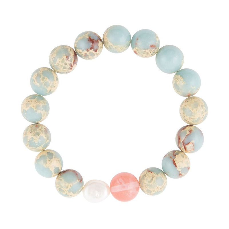 Watermelon Kiss Mint Blue Jasper Stretch Bracelet - Barse Jewelry
