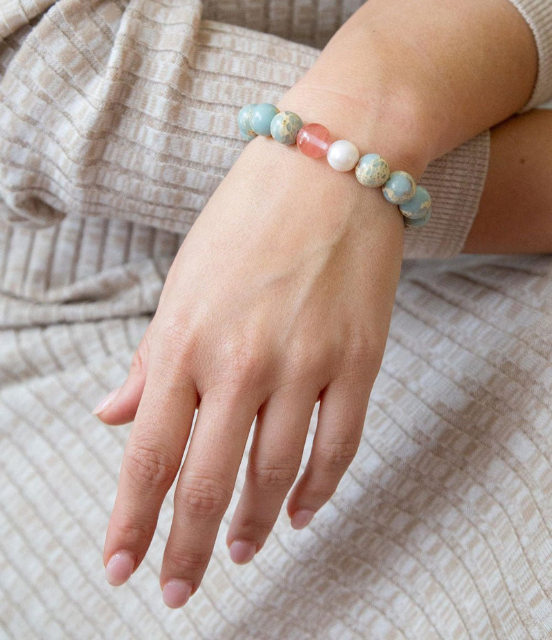 Watermelon Kiss Mint Blue Jasper Stretch Bracelet - Barse Jewelry
