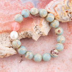 Watermelon Kiss Mint Blue Jasper Stretch Bracelet - Barse Jewelry