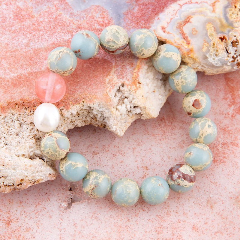 Watermelon Kiss Mint Blue Jasper Stretch Bracelet - Barse Jewelry
