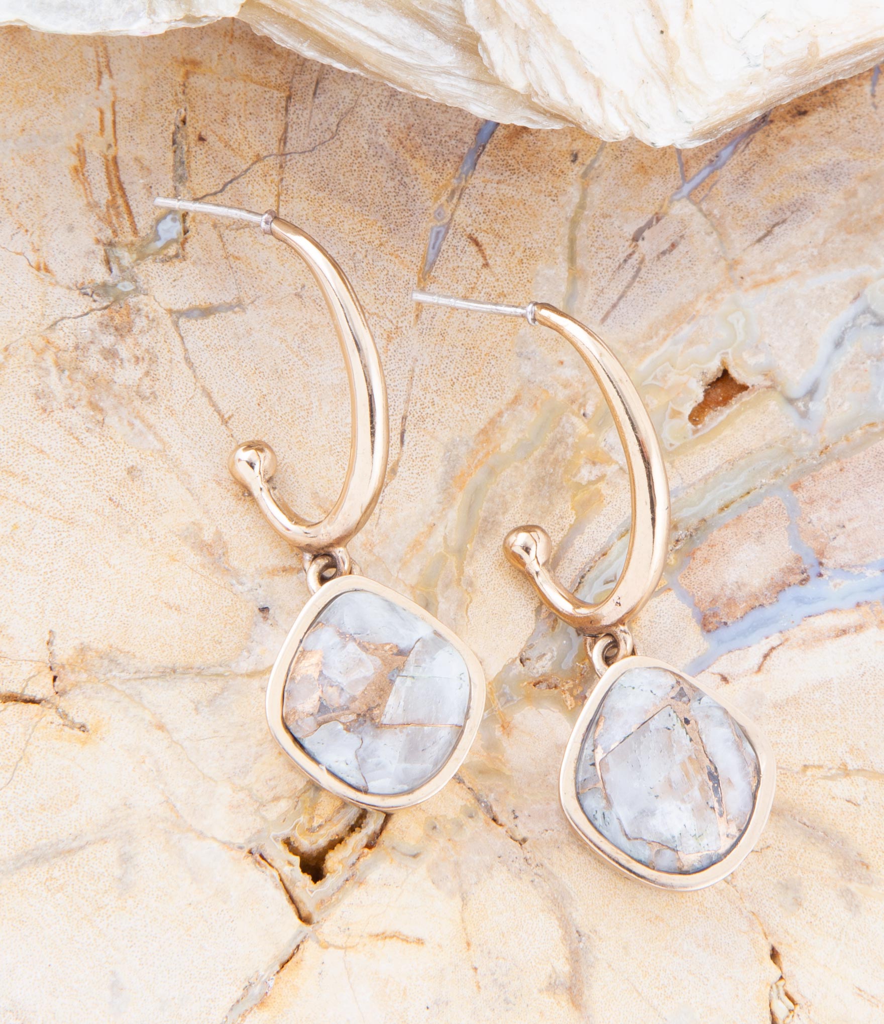 White and Golded Calcite Drop Earrings - Barse Jewelry
