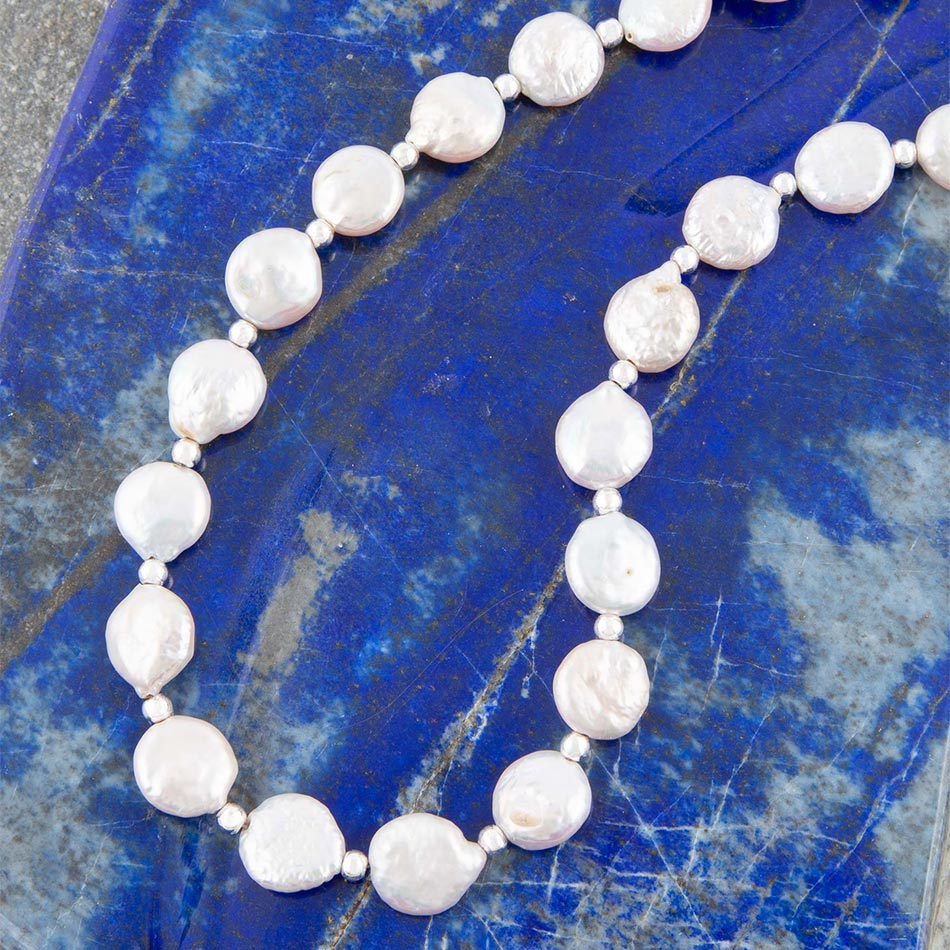 White Fresh Water Pearl Sterling Silver Necklace - Barse Jewelry