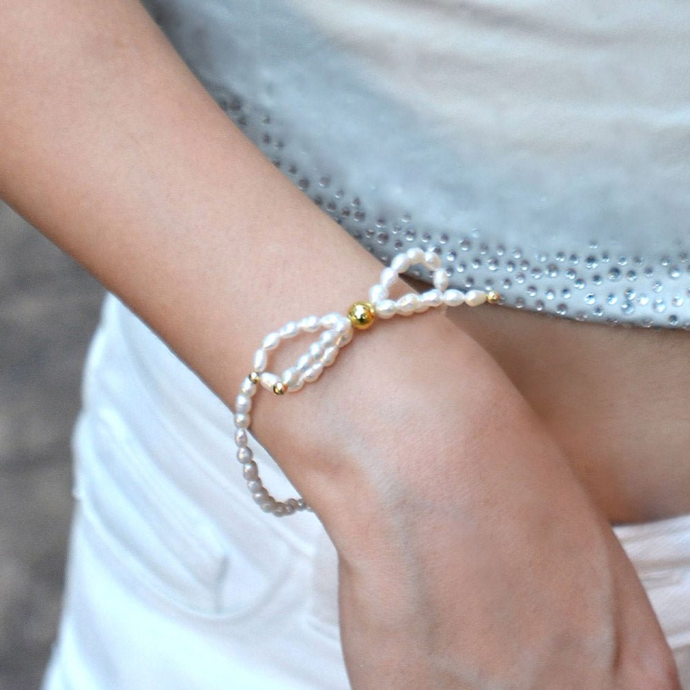 White Freshwater Pearl Bow Stretch Bracelet - Barse Jewelry